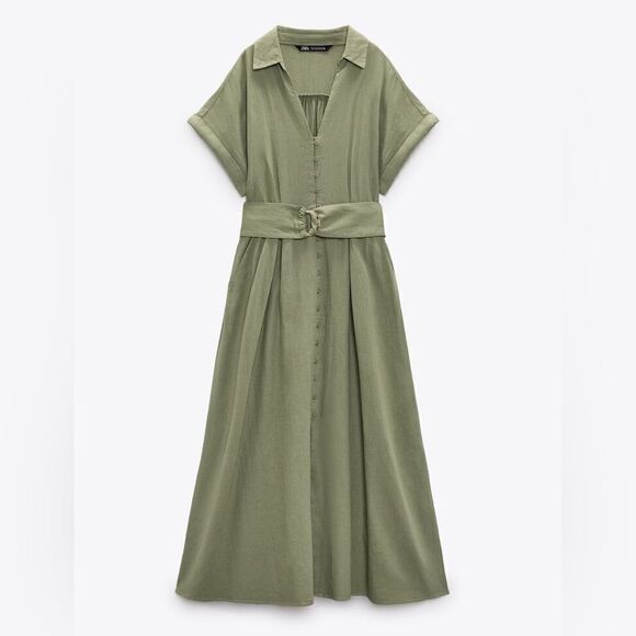 Zara Linen Blend Belted Dress New - Picture 5 of 10